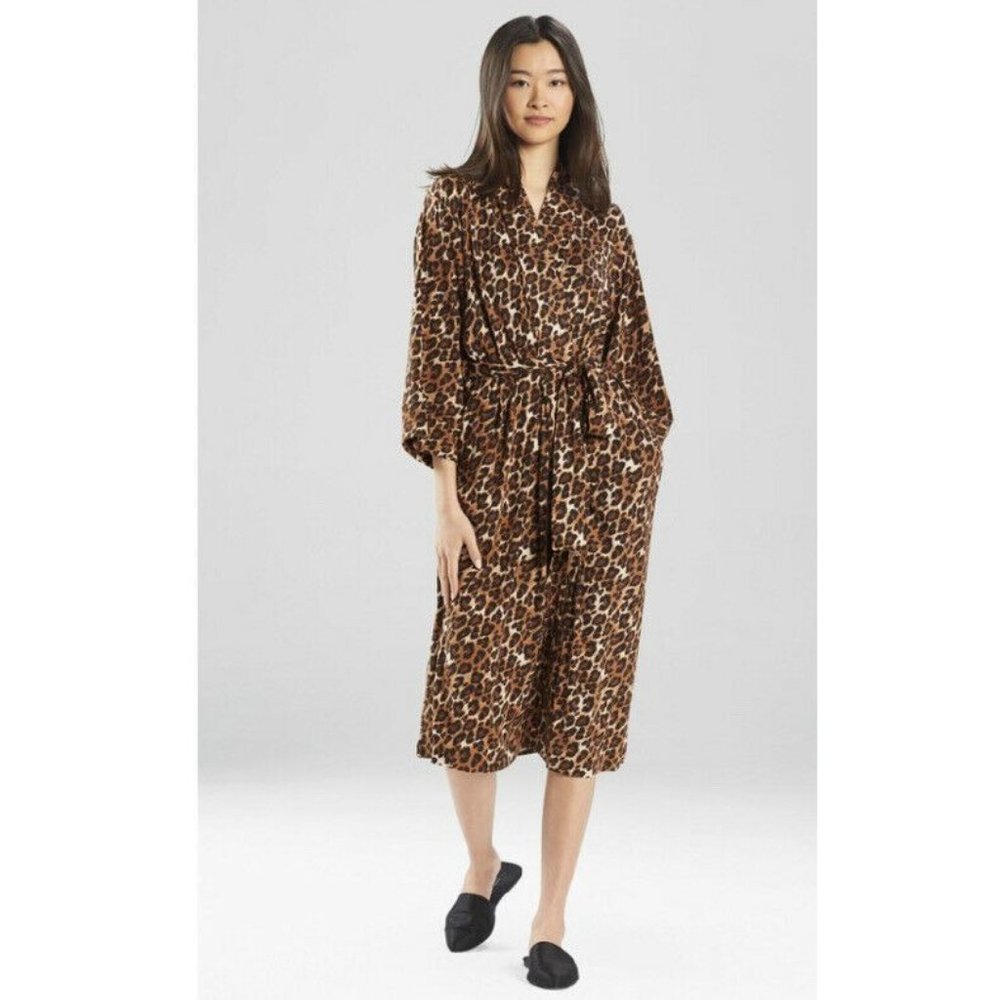 Natori N Natori Robe Sz Medium Wild Instinct Animal Print Brown Pockets Cheetah